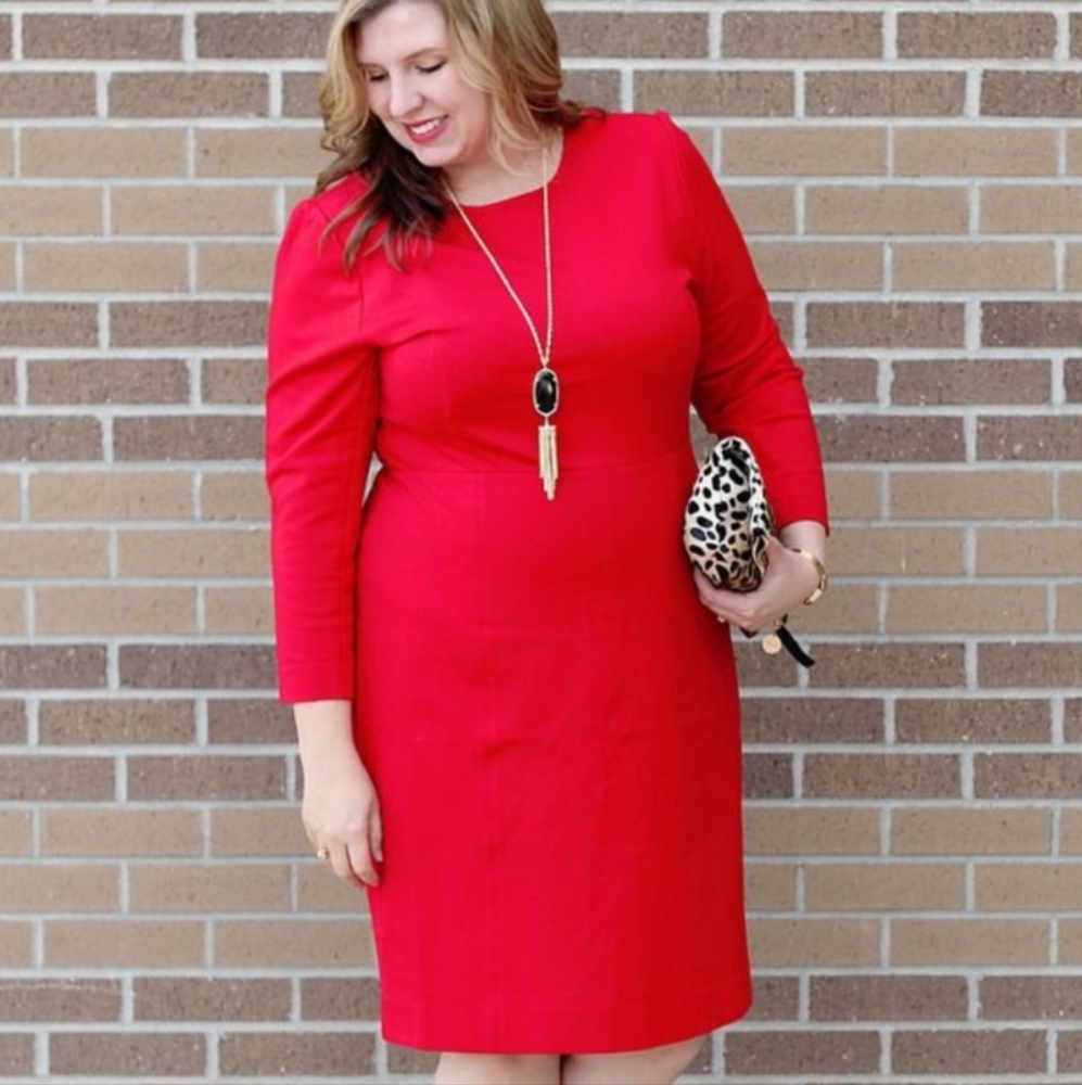 J.crew long sleeve Zip knit ponte sheath dress, Size 10,Red